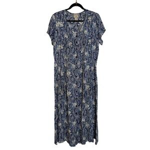 Vintage April Cornell Maxi Shirt Dress Size M‎ Blue Purple Floral Cottage Boho